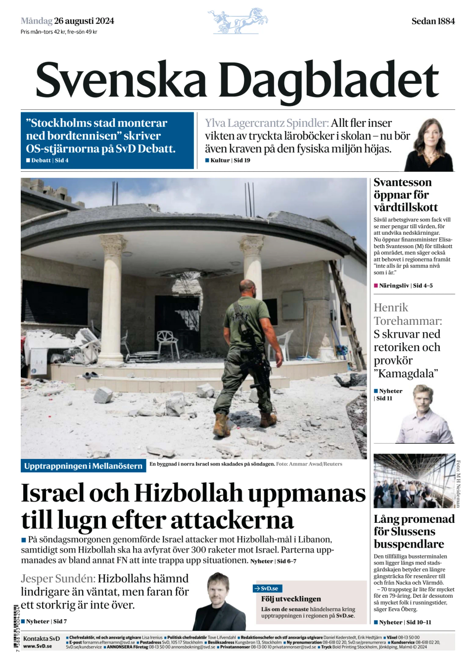 Prima-pagina-Svenska Dagbladet-edizione-di-oggi-20240826